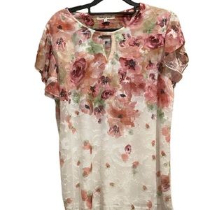 Indigo Soul  Layered Floral Pattern short sleeve top
